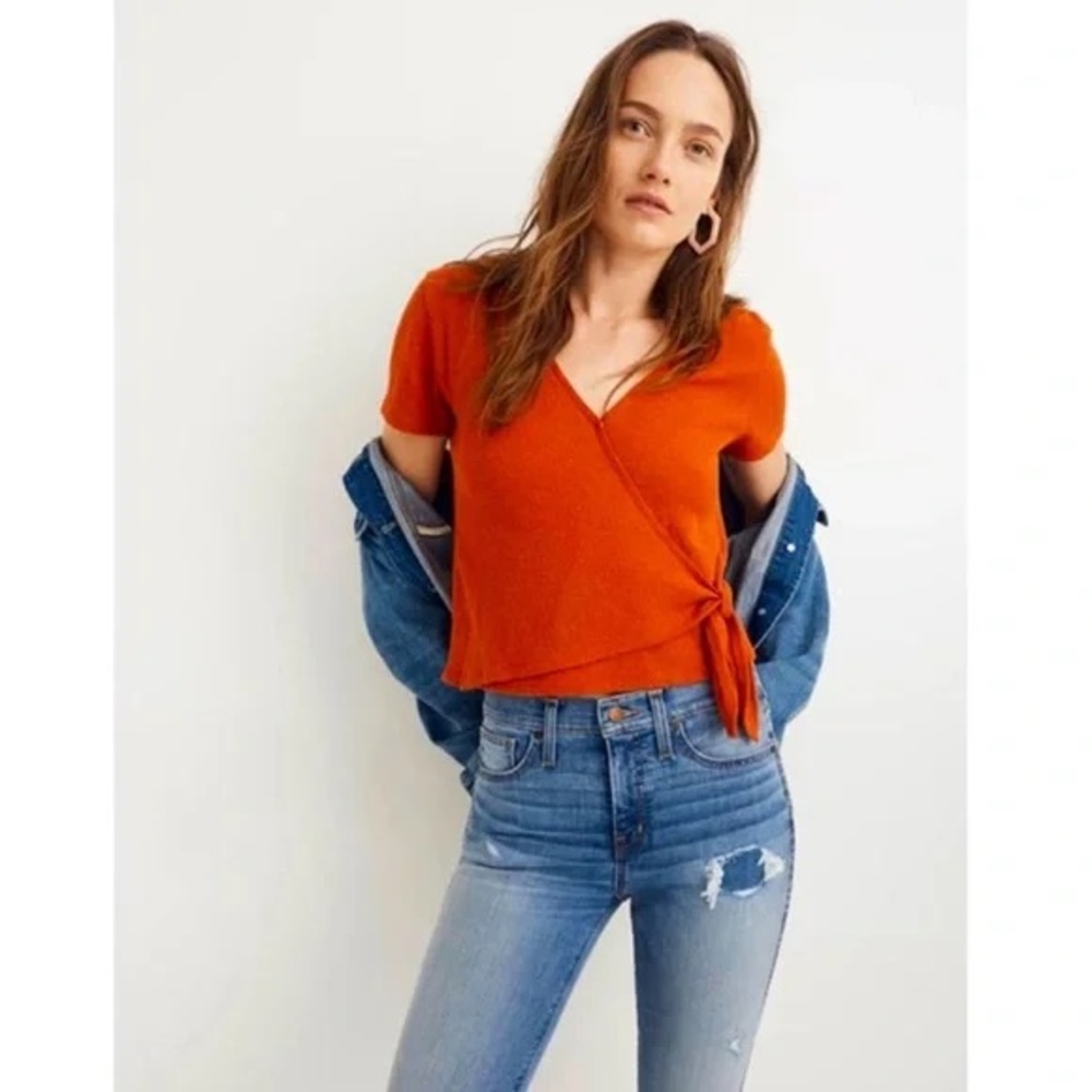 SOLD ON CROSSPOST Madewell 100% cotton bright red faux wrap blouse - Picture 1 of 8